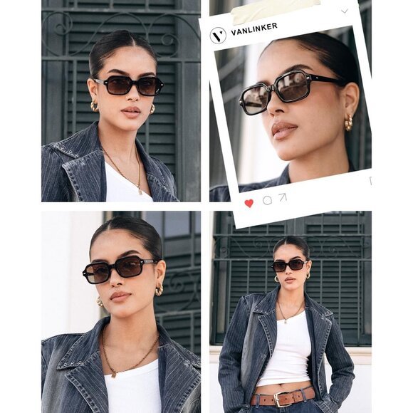 ✨Women Brown Retro Square Polarized Eyewear Rectangle Shades Sunglasses